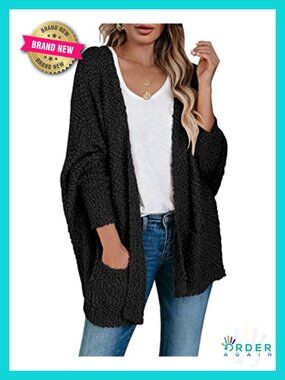 Oversized Chunky Popcorn Cardigan Batwing Sleeve Cozy Knit Sweater